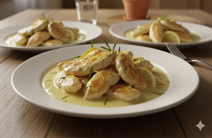 Tre piatti con straccetti di pollo in un piatto