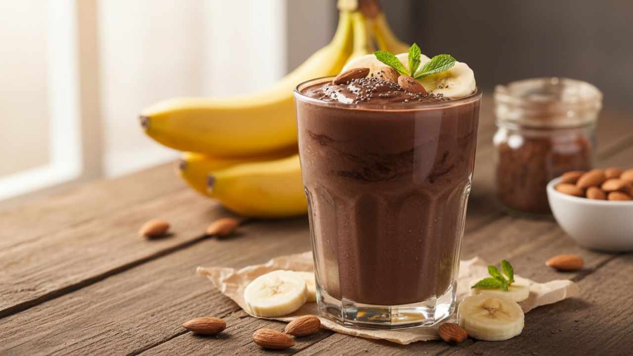 Frullato proteico con banana cacao e mandorle buttalapasta.it