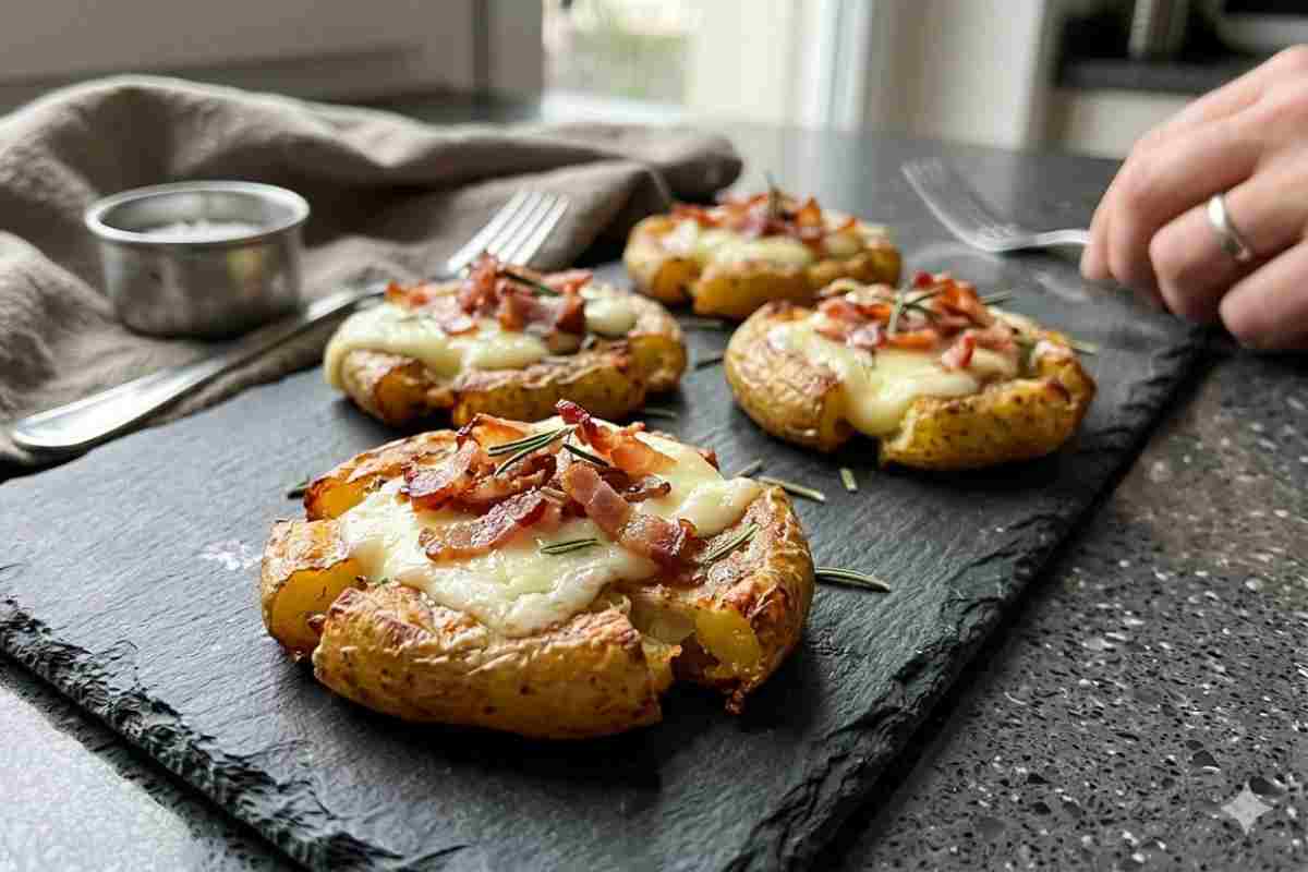 Medaglioni di Patate con Speck e Crescenza su una piastra nera