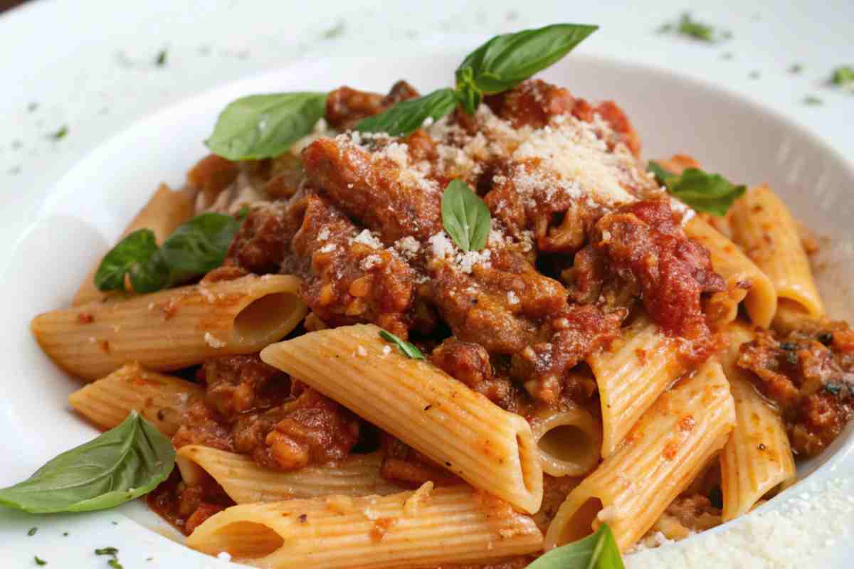 Penne del Casale in un piatto bianco