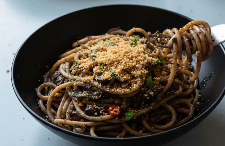 Pasta alla Belladonna in una padella scura
