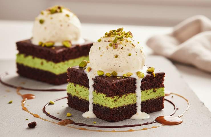 Ricetta Quadretti Cioccolato Pistacchio in dei piattini