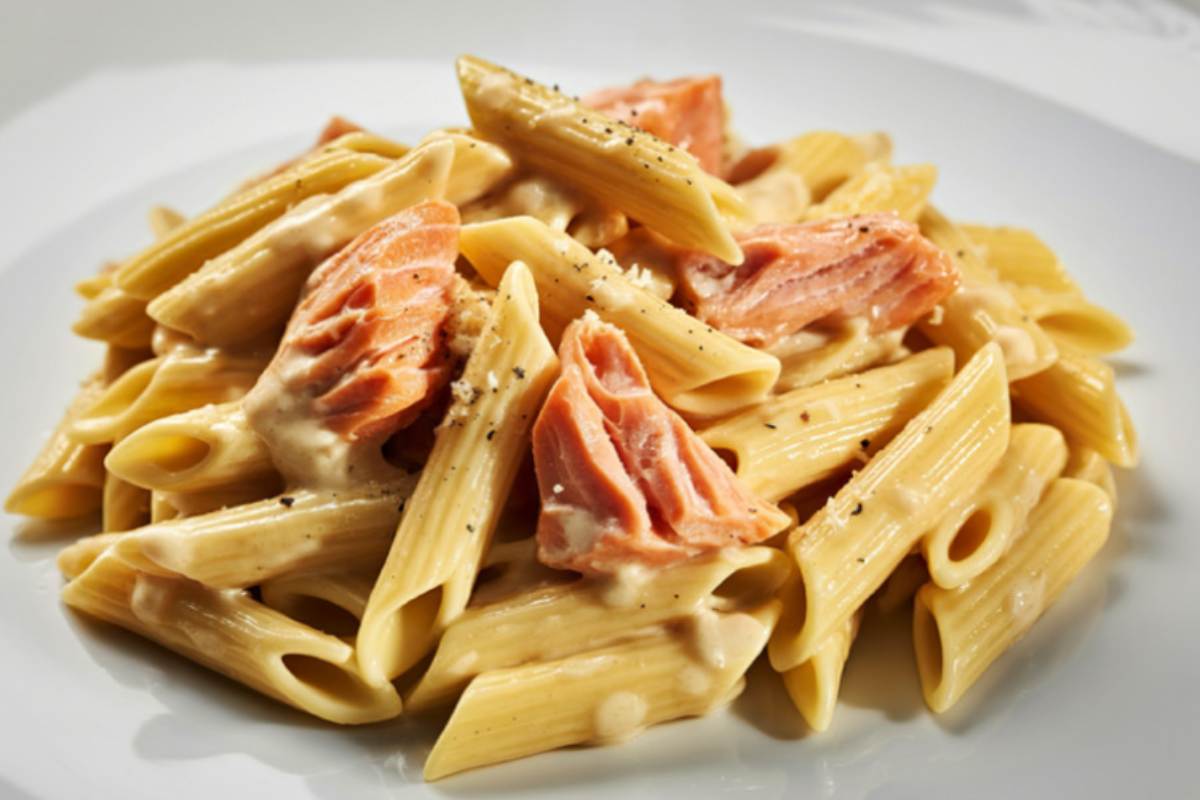 piatto di carbonara di salmone