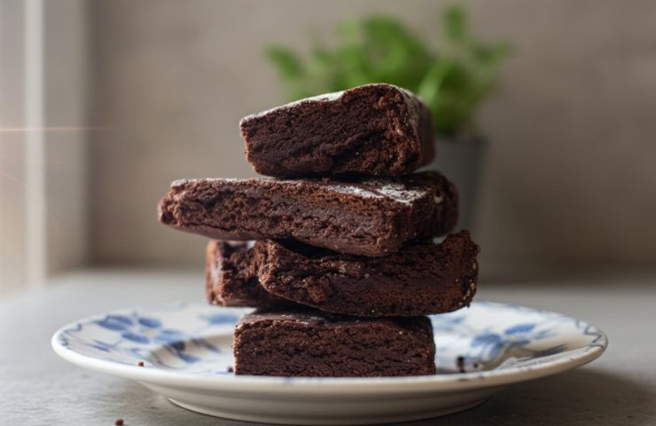 Brownies a mattonella incolonnati in un piattino