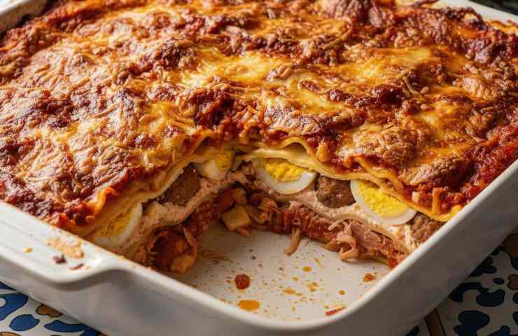 Lasagna Napoletana tagliata in una teglia