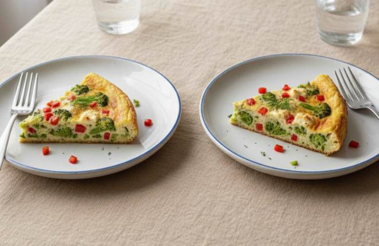 Frittata di zucchine e menta in due fette in altrettanti piatti