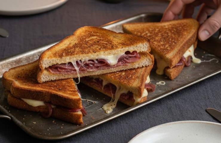 Toast con Speck e Asiago, in un vassoio