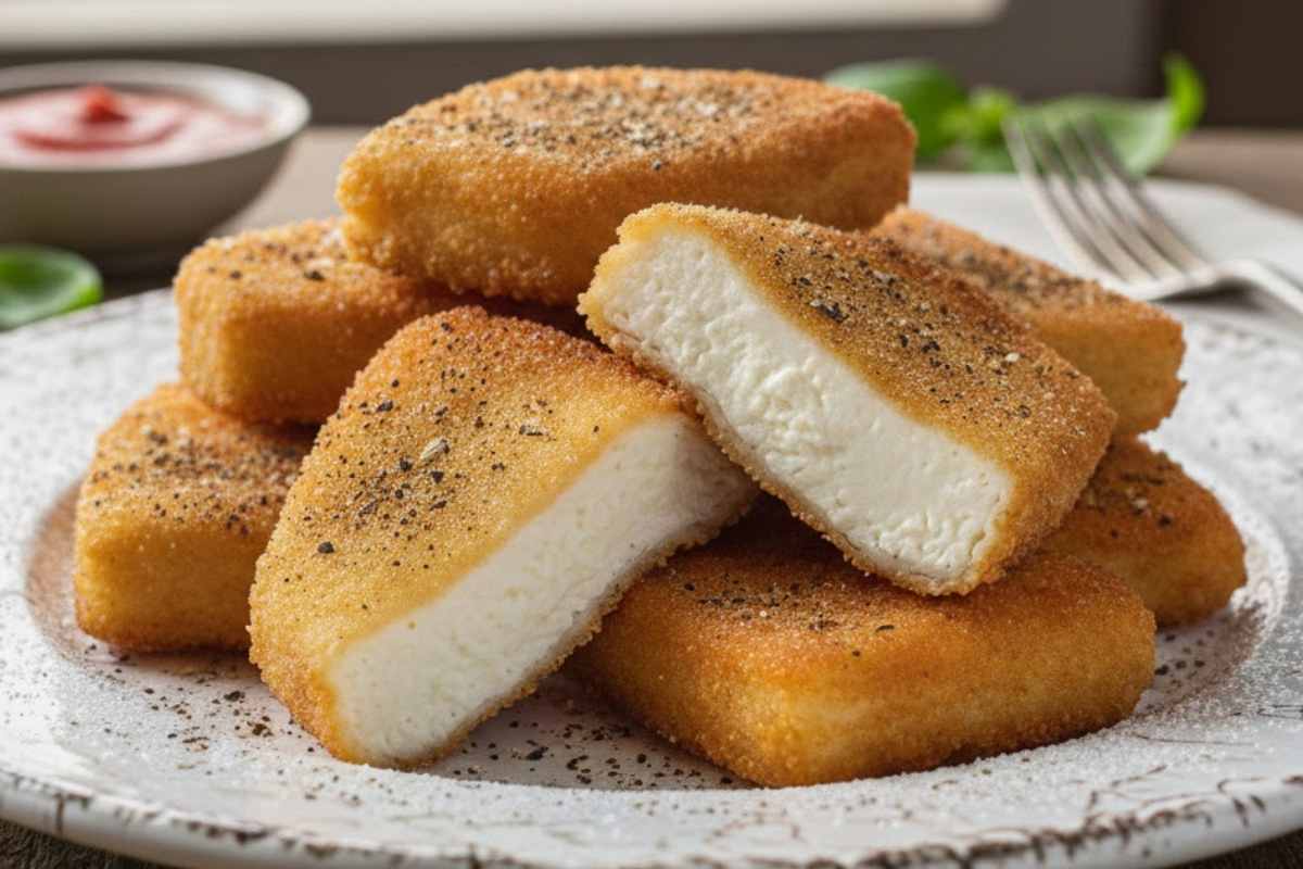 ricotta fritta in piatto bianco