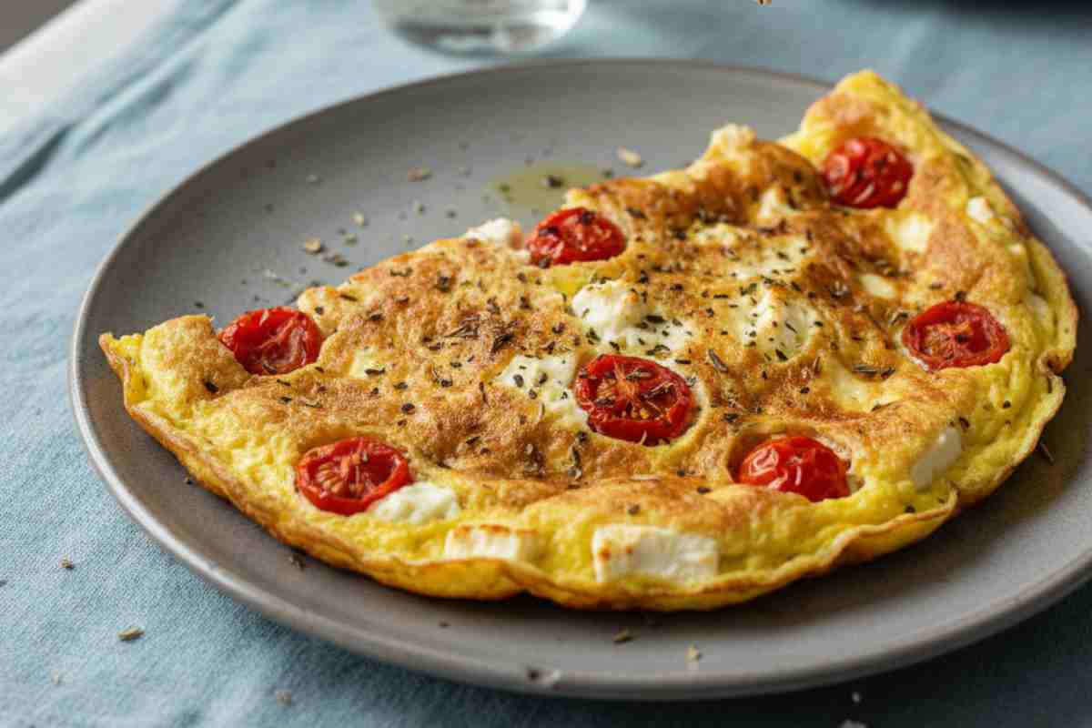 Frittata Saporita in un piatto su tavola con tovaglia