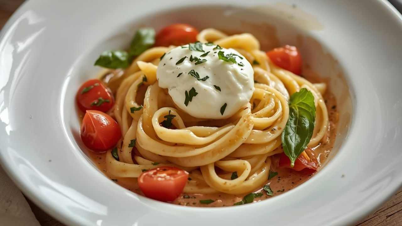 Pasta cremosa burrata e pomodorini buttalapasta.it