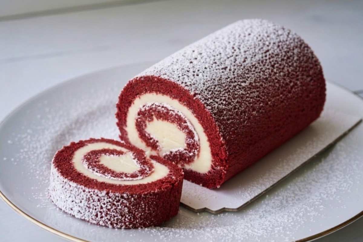 rotolo red velvet in piatto bianco