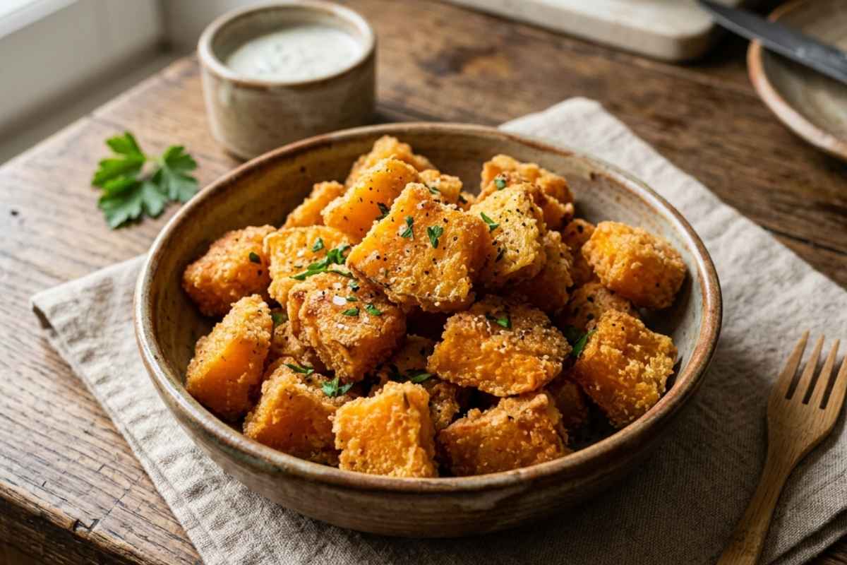 pezzi di zucca fritta dorati