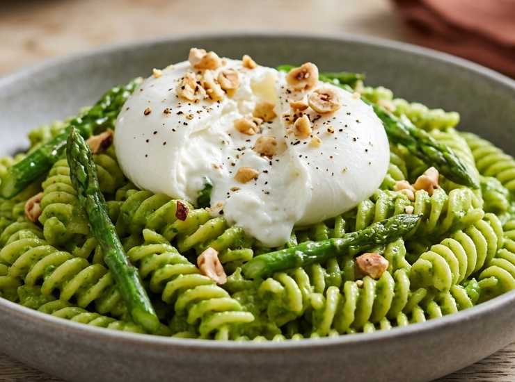 Pasta con crema di asparagi e burrata