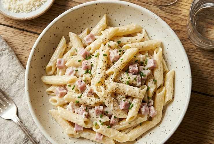 pasta con philadelphia e prosciutto