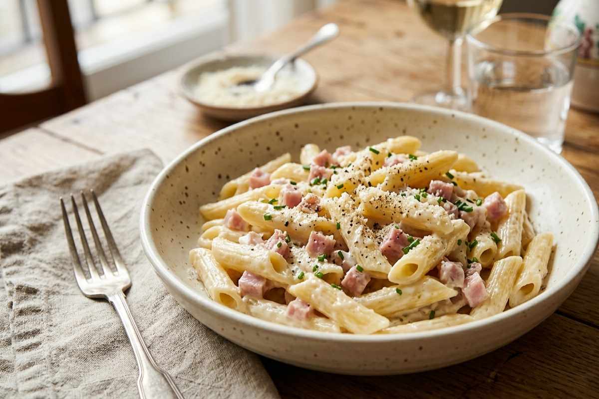 pasta cremosa con prosciutto