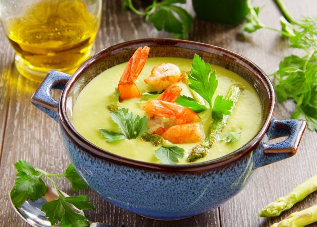Crema di asparagi e gamberi