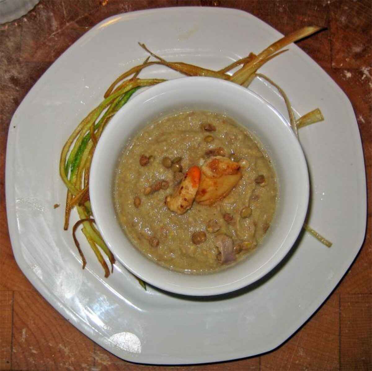 Crema di lenticchie rosse con gamberetti