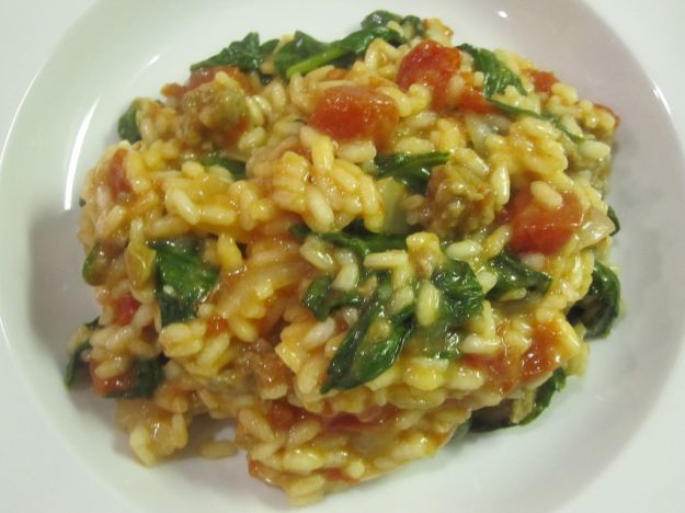risotto con salsiccia e spinaci