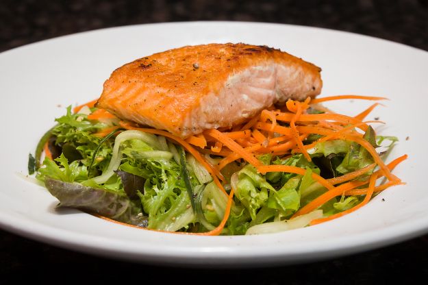 Summer Greens Salad with Pan seared Salmon