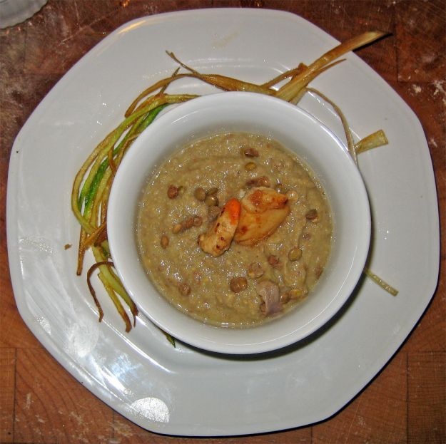 Crema di lenticchie rosse con gamberetti