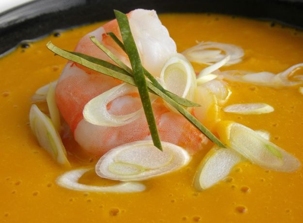 Crema di zucca con gamberi