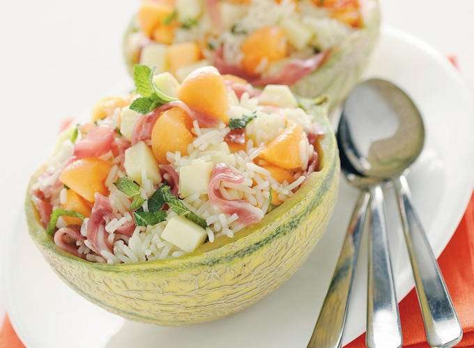 Insalata di riso prosciutto e melone