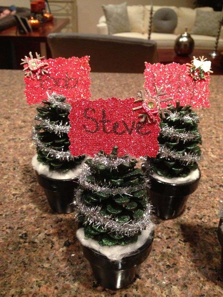 Decorazione per la tavola di Natale, segnaposto con pigna