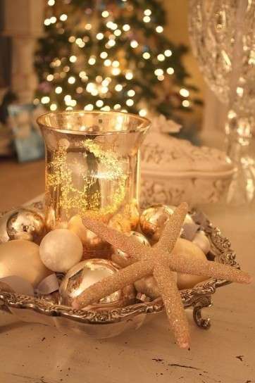 Decorazioni per la tavola di Natale, centrotavola marino