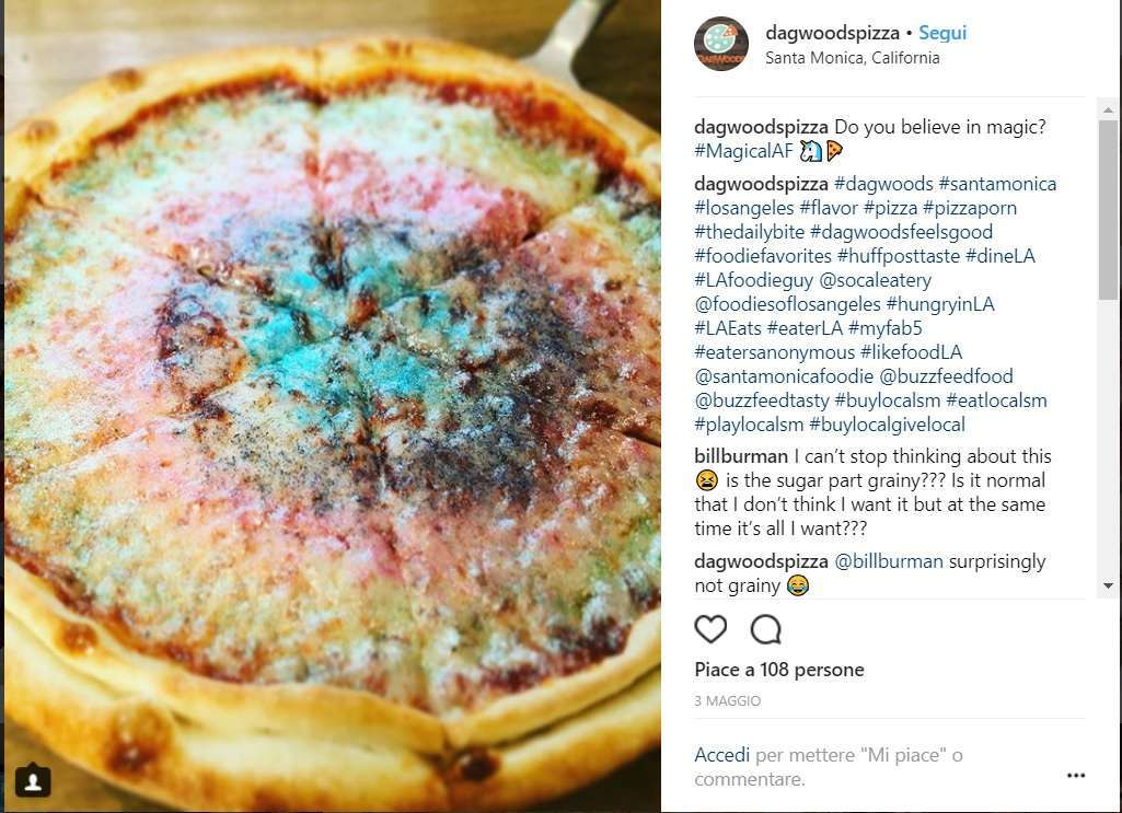 Glitter e coloranti alimentari per la pizza