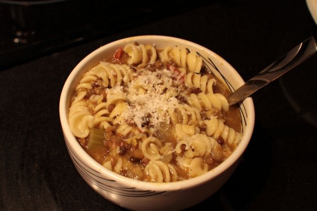 pasta con lenticchie e fiocchi d'avena