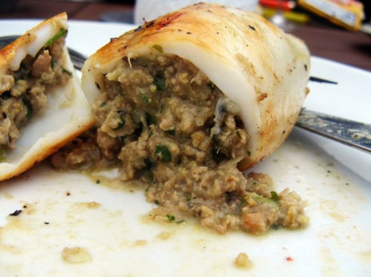 Totani e gamberetti con zucchine tenere