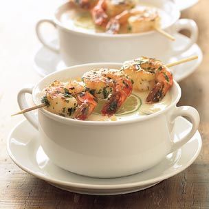 Zuppa di mais con gamberi arrostiti