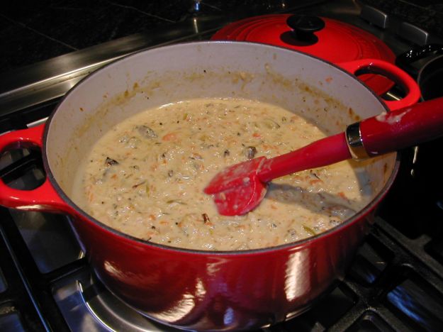 zuppa di tacchino, funghi e riso venere