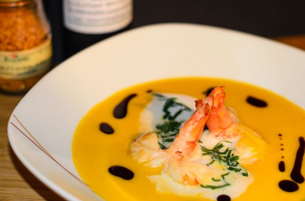 zuppa di zucca baccalà gamberoni